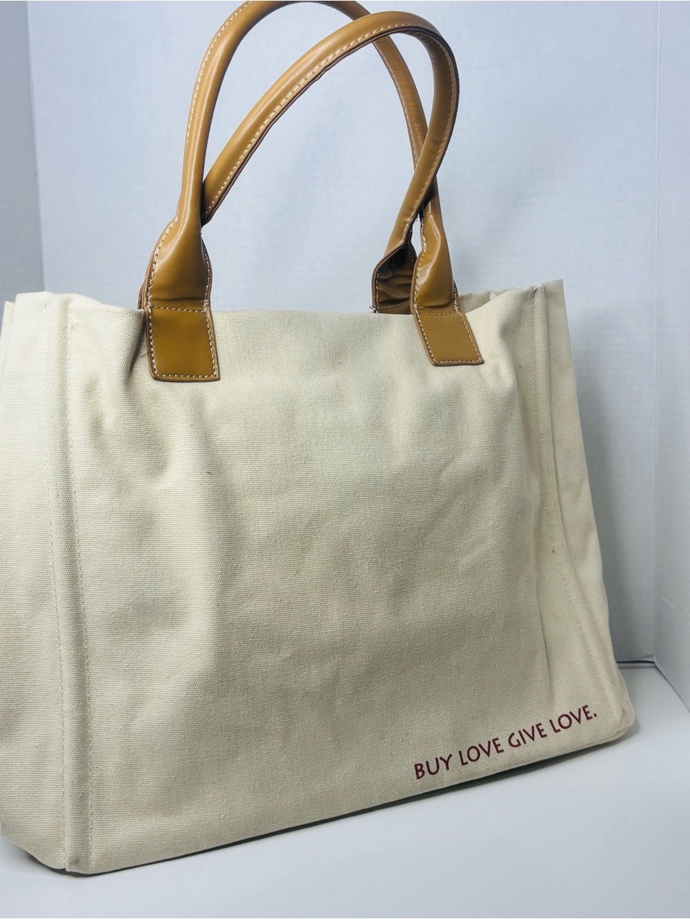 Cream Canvas Tote with Tan Handles - Picture 5 of 9